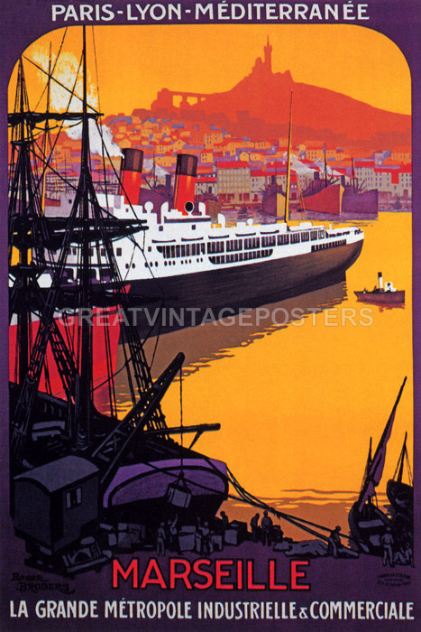 SHIP PARIS LYON MARSEILLE MEDITERRANEAN STEAM BOAT FRANCE VINTAGE POSTER REPRO