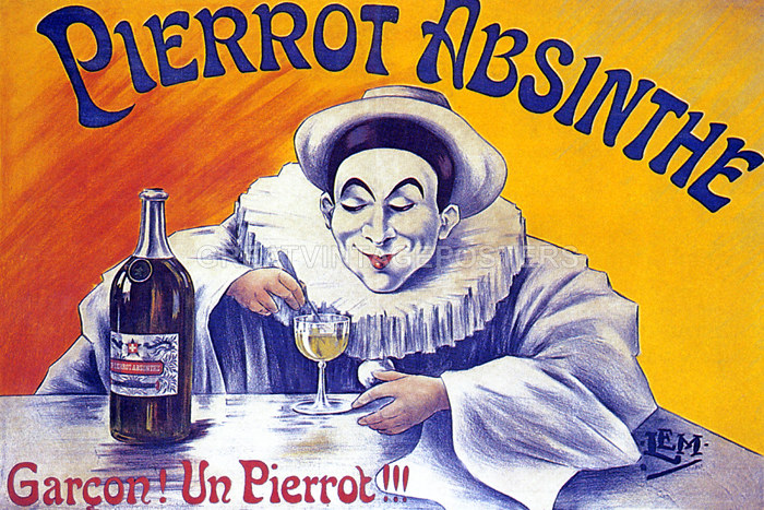 PIERROT ABSINTHE GARÇON UN PIERROT CLOWN DRINK FRENCH VINTAGE